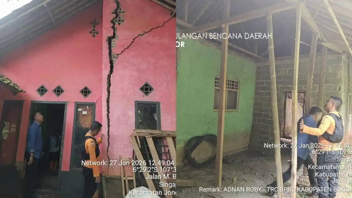 Nyaris Ambruk Gegara Tanah Bergerak, Rumah Warga Jonggol Bogor Sampai Terbelah hingga Ditahan Bambu